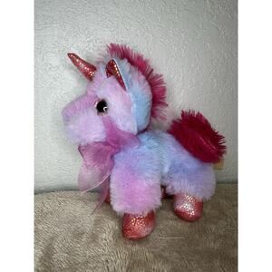 MTY Plush Unicorn Purple Pink Hair Sequin Pink 8” Stuffed Animal Bow Glitter Eye